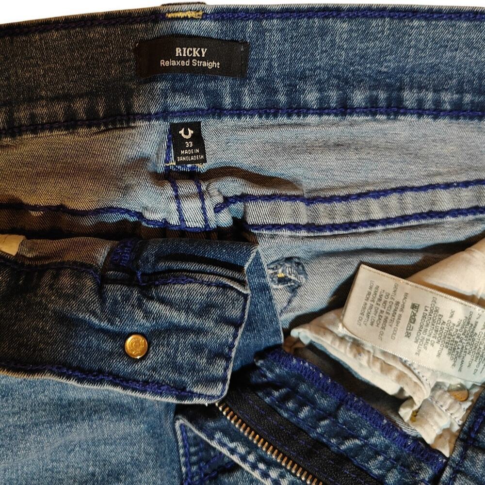 True Religion Ricky Straight Jeans Mens 33 Medium Wash Denim Classic Stitch - Picture 4 of 4